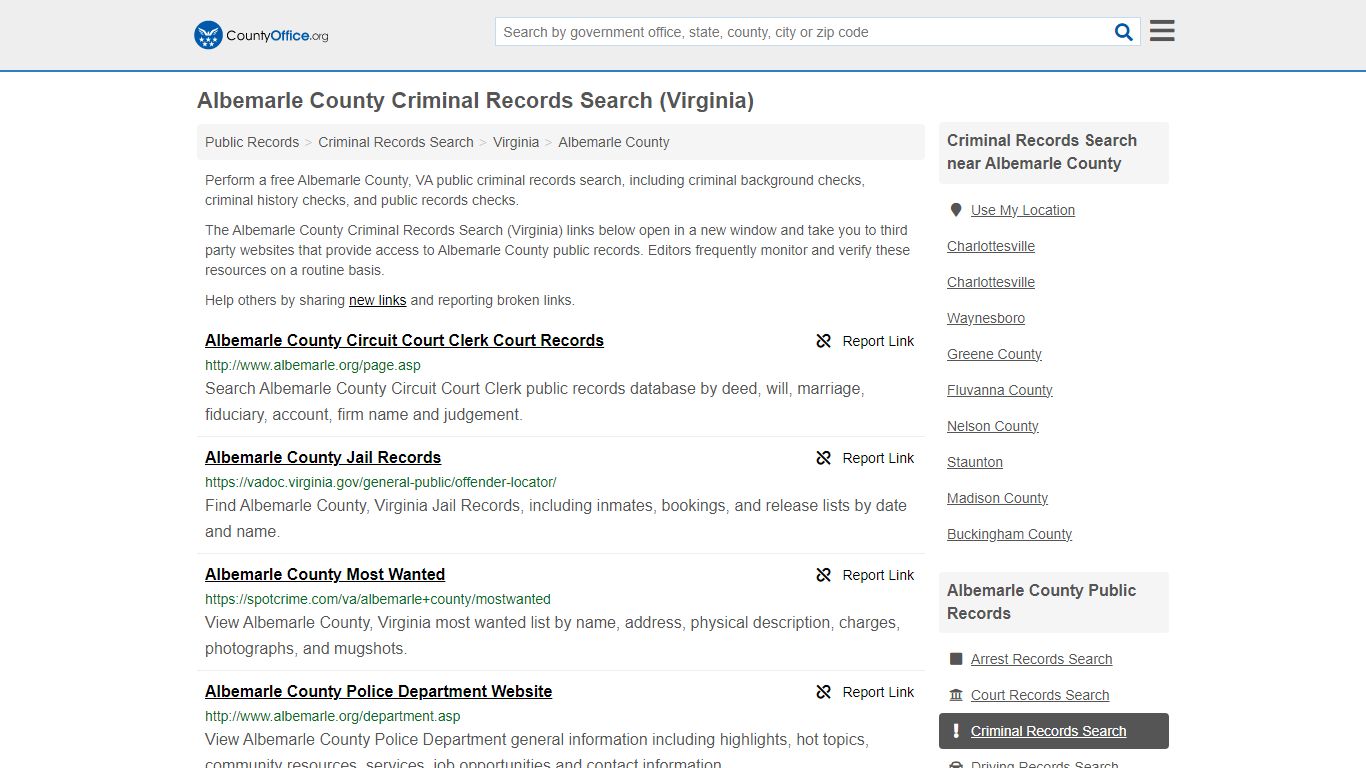 Albemarle County Criminal Records Search (Virginia)